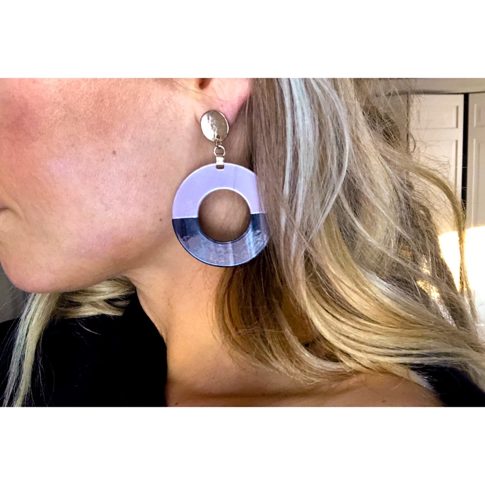 Black and Muave Circle Earrings